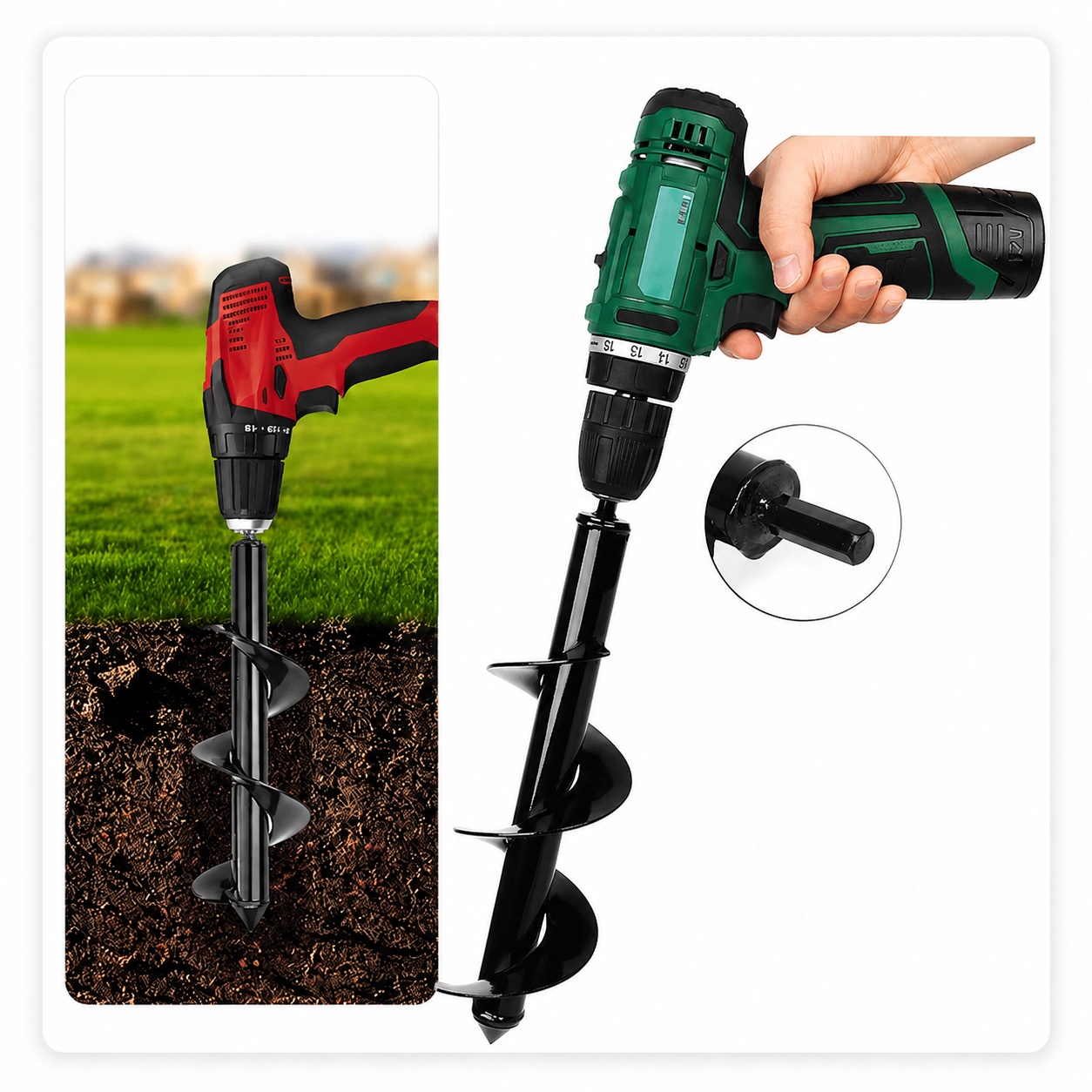 Burghiu de gradina, Elmax, Otel, 10cm diametru, 30cm lungime, Negru, Pentru surubelnite, Ideal pentru plantarea plantelor si pregatirea gaurilor pentru stalpi de gard