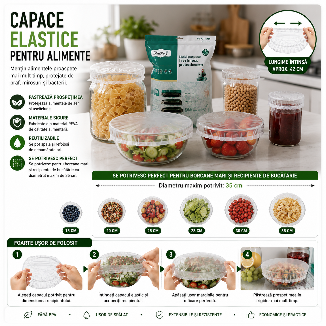 Folii Alimentare cu Elastic, 200 bucati